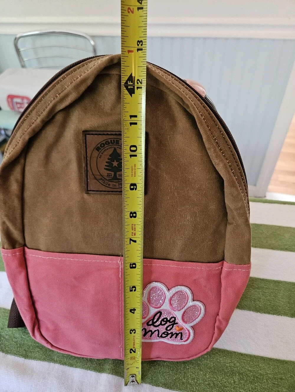 Rogue Life Made In Maine Two-Tone Brown & Pink Canvas Sling Bag- Dog Mom Patch